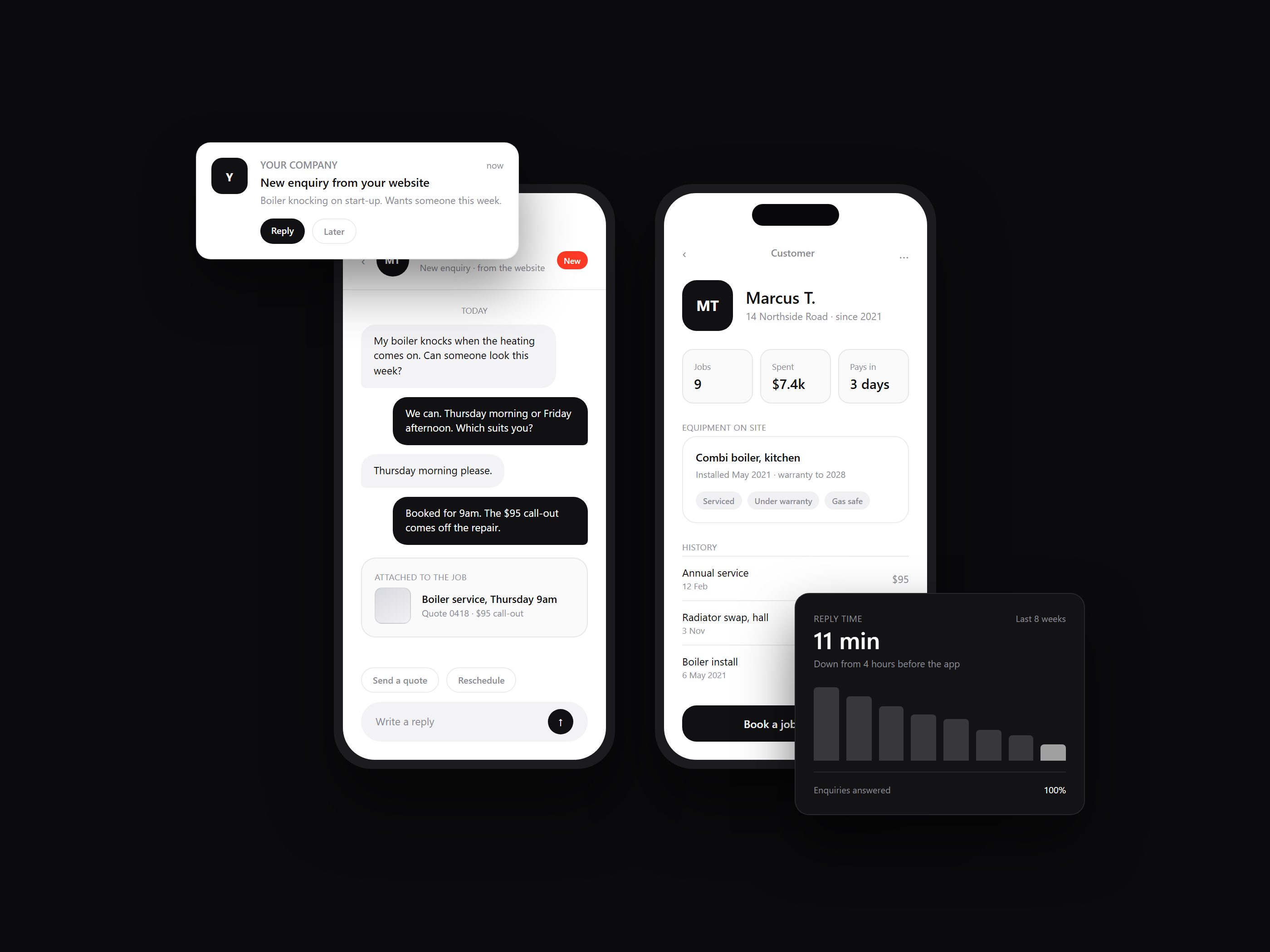 A chat app and a customer profile