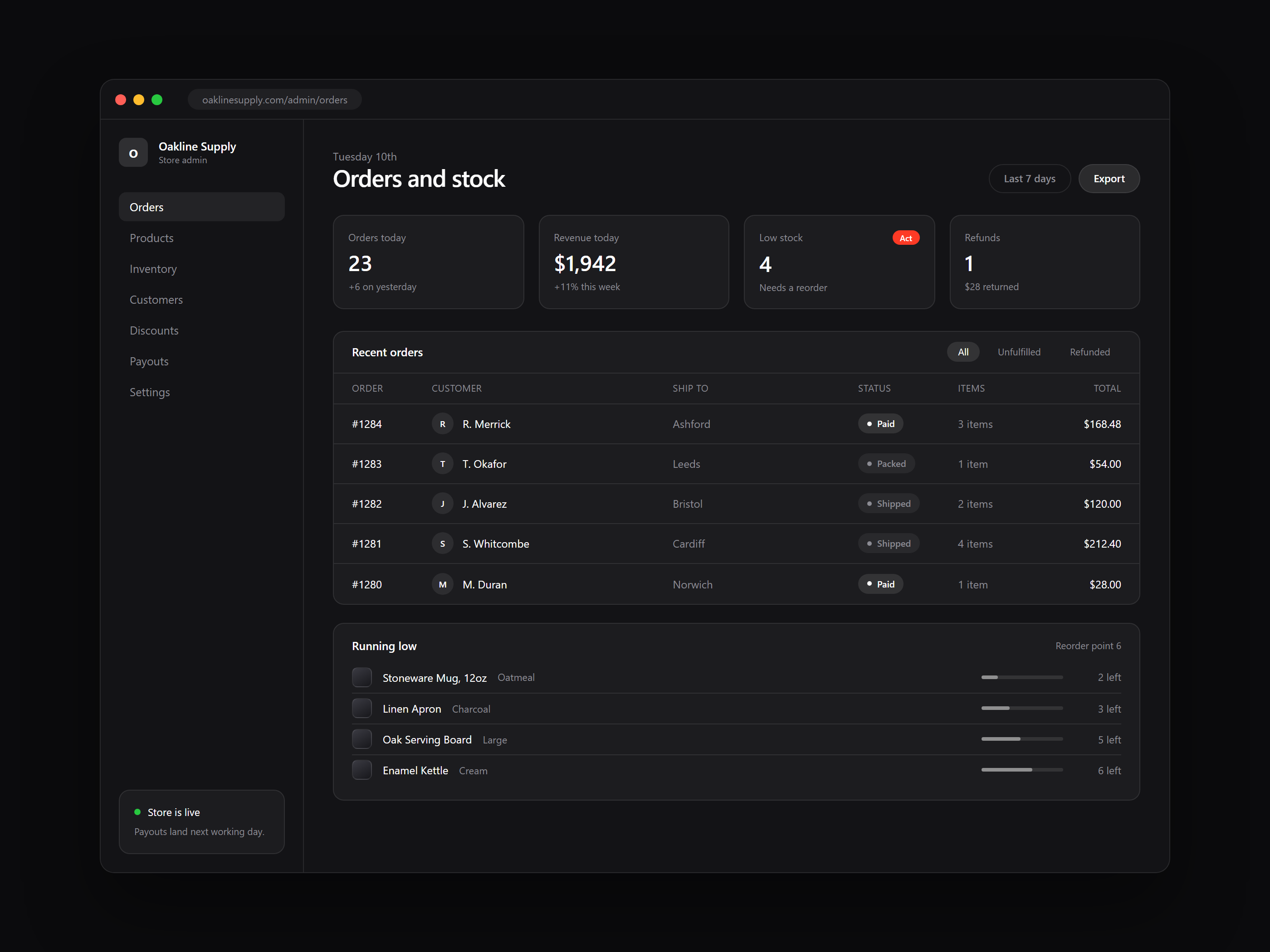 Orders and stock