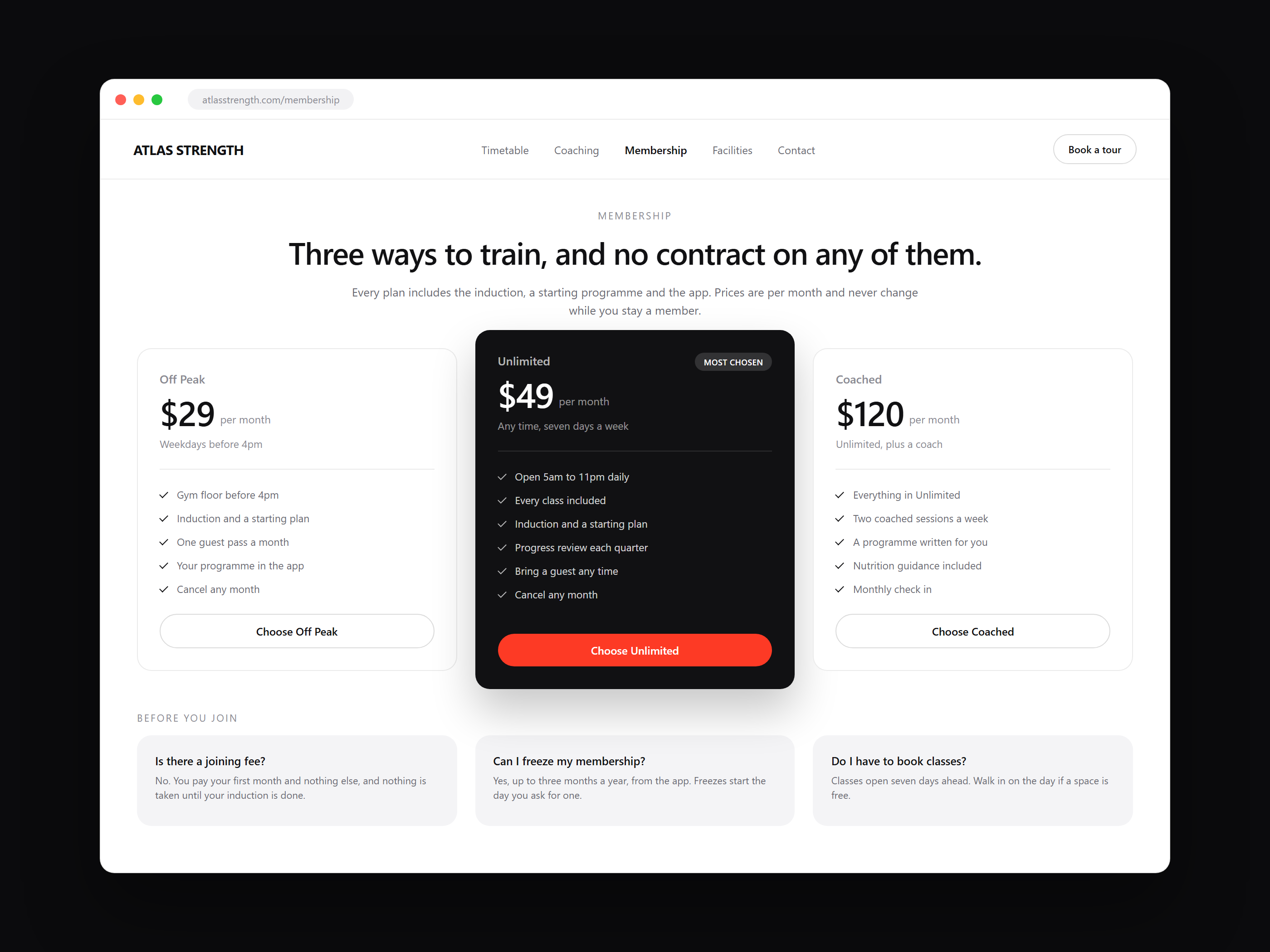 A pricing page
