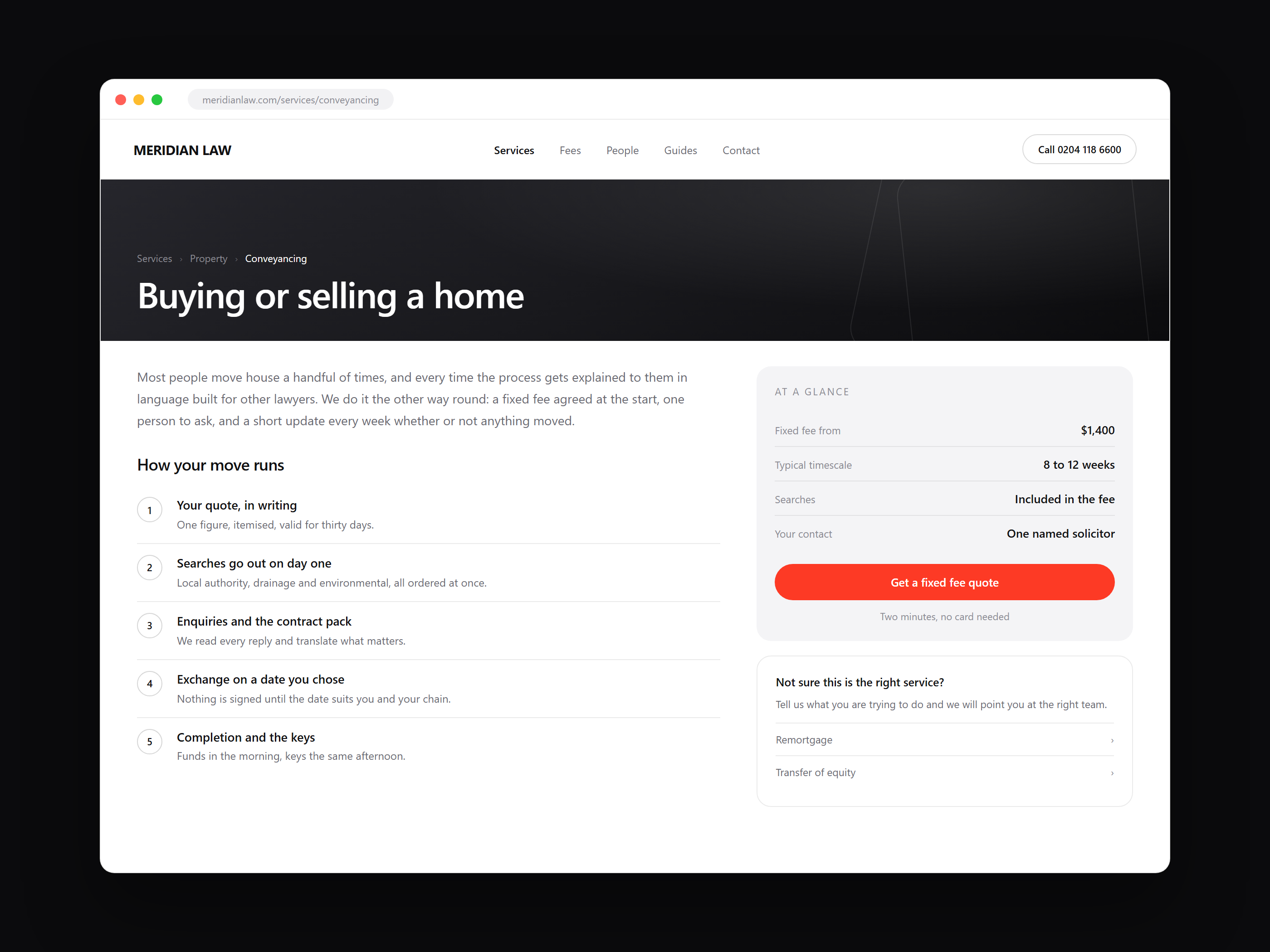 A services detail page